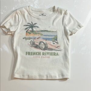 Hollister White Short Sleeve Tee with French Riviera Graphic